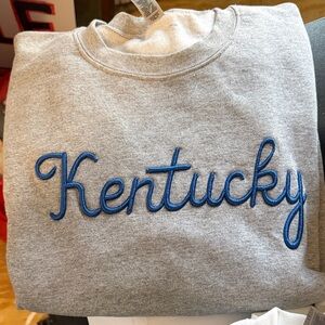 Kentucky Script Embroidered Sweatshirt - Gray with Blue Stitching